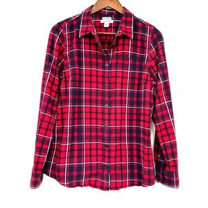 L.L. Bean Vibrant Red and Navy Plaid Shirt with long sleeves, 💯 cotton